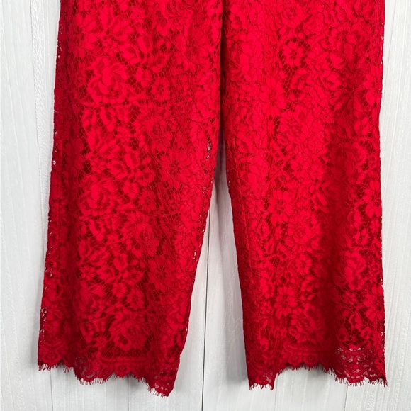 J Crew Red Lace Pull On Peyton Pants | High Rise Wide Leg - Picture 8 of 10